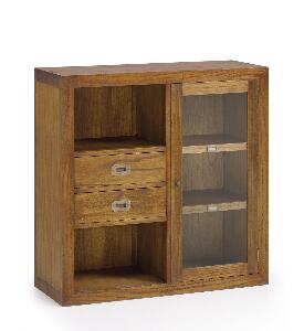 Cabinet cu vitrina, din lemn si furnir, cu 2 sertare si 1 usa, Star Combi Right Nuc, l90xA35xH90 cm