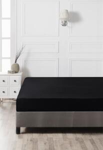 Cearceaf de pat cu elastic, 140x190 cm, 100% bumbac ranforce, Patik, Black, negru