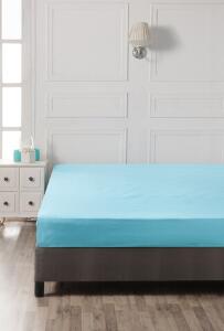 Cearceaf de pat cu elastic, 140x190 cm, 100% bumbac ranforce, Patik, Turquoise, turcoaz