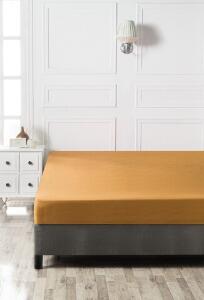 Cearceaf de pat cu elastic, 90x190 cm, 100% bumbac ranforce, Patik, Mustard, galben mustar