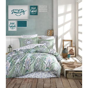 Lenjerie de pat din bumbac satinat pentru pat dublu Primacasa by Türkiz Mavarova, 200 x 200 cm, verde