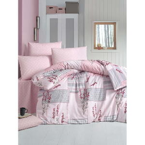 Lenjerie de pat dublu roz deschis din bumbac extinsă cu cearșaf și cuvertură 240x260 cm Burcak – Mijolnir