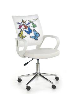 Scaun de birou pentru copii, tapitat cu piele ecologica si stofa Idra Butterfly, l53xA59xH88-100 cm