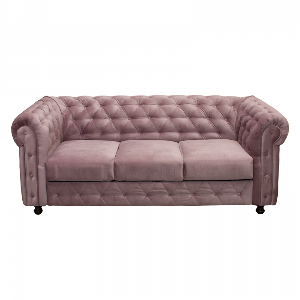 Canapea CHESTERFIELD fixa, 3 locuri, cu arcuri, roz, 210x90x80 cm