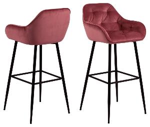 Set 2 scaune de bar tapitate cu stofa si picioare metalice Brooke Velvet Roz Inchis / Negru, l52xA53xH104 cm