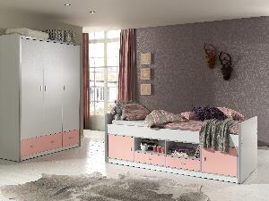 Set Mobila dormitor din pal, pentru copii 2 piese Bonny Capitan Alb / Roz, 200 x 90 cm
