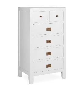 Cabinet din lemn si furnir, cu 6 sertare, Everest Alb, l60xA45xH110 cm