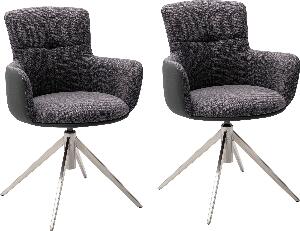 Set 2 scaune rotative tapitate cu stofa si picioare metalice, Mecana Antracit / Crom, l60xA64x87 cm