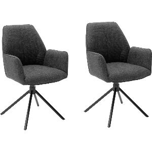 Set 2 scaune rotative tapitate cu stofa si picioare metalice, Pemba Plus Antracit / Negru, l59xA63x88 cm