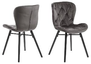 Set 2 scaune tapitate cu stofa si picioare din lemn Batilda A-1 Capitone Velvet Gri Inchis / Negru, l47xA53xH82,5 cm