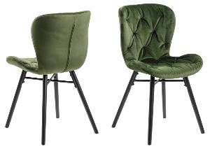 Set 2 scaune tapitate cu stofa si picioare din lemn Batilda A-1 Capitone Velvet Verde / Negru, l47xA53xH82,5 cm