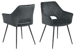 Set 2 scaune tapitate cu stofa si picioare metalice Felina Velvet Gri inchis / Negru, l56xA58xH81 cm
