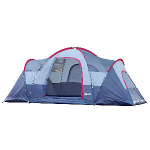 Outsunny Cort pentru Camping pentru 5-6 Persoane, Rezistent la Apa 3000mm si Protectie UV, Stalpi din fibra de sticla, 4.55x2.3x1.8m, Gri | AOSOM RO