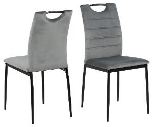 Set 4 scaune tapitate cu stofa si picioare metalice Dia Velvet Gri inchis / Negru, l43,5xA53xH91,5 cm