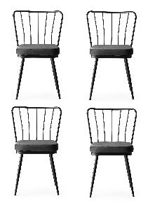 Set 4 scaune tapitate cu stofa si picioare metalice, Yildiz 189 Velvet Gri inchis / Negru, l43xA42xH82 cm