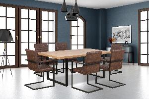 Set masa din MDF si metal Torrye Stejar / Negru + 6 scaune Kai-302 Maro, L160xl90xH76 cm