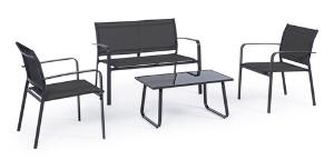 Set mobilier pentru gradina/terasa 4 piese Arent, Bizzotto, otel/textilena 2x1, gri inchis/carbune