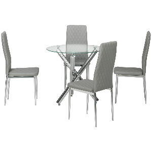 HOMCOM Set de masa din 5 piese, mMsa de bucatarie rotunda moderna din sticla si scaune pentru 4 persoane | AOSOM RO