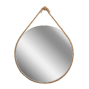 Oglinda rotunda Rea Loft 60 cm alb cu franghie maro