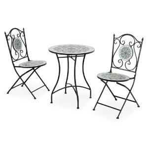 Set 2 scaune pliabile si masuta, Maroc, metal, negru/verde