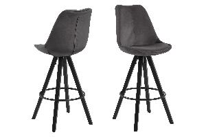 Set 2 scaune de bar tapitate cu stofa si picioare din lemn Dima Velvet Gri Inchis / Negru, l48,5xA55xH111,5 cm