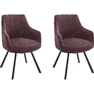 Set 2 scaune rotative tapitate cu stofa si picioare metalice, Sassello Burgundy / Negru, l60xA61xH87 cm