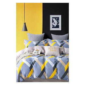 Lenjerie de pat galbenă/albastră pentru pat dublu/extins și cearceaf 200x220 cm – Mila Home