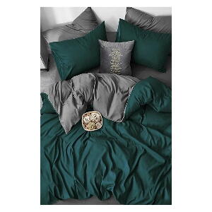Lenjerie de pat în culoarea petrolului/gri din bumbac pentru pat dublu/extins și cearceaf 200x220 cm – Mila Home