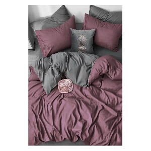 Lenjerie de pat mov/gri din bumbac pentru pat dublu/extins și cearceaf 200x220 cm – Mila Home