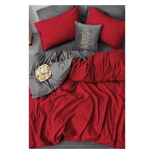 Lenjerie de pat roșie/gri din bumbac pentru pat dublu/extins și cearceaf 200x220 cm – Mila Home