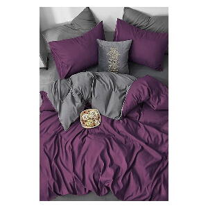 Lenjerie de pat violetă/gri din bumbac pentru pat de o persoană/extins și cearceaf 160x220 cm – Mila Home