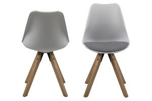 Set 2 scaune din plastic, sezut tapitat cu stofa si picioare din lemn Dima Alb / Stejar, l48,5xA55xH85 cm