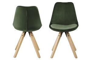 Set 2 scaune tapitate cu stofa si picioare de lemn Dima Velvet Verde / Stejar, l48,5xA55xH85 cm