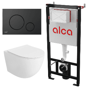 Set vas WC suspendat Matilda Alb cu rezervor Alcadrain si clapeta negru mat M678
