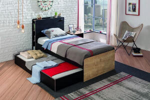 Pat extensibil, Çilek, Black Pull-Out Bed (90X190), 93x24x194cm, Multicolor