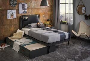 Pat extensibil, Çilek, Dark Metal Pull-Out Bed (90X190), 103x24x194cm, Multicolor
