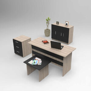 Set de mobilier de birou, Locelso, VO12, Stejar / Negru