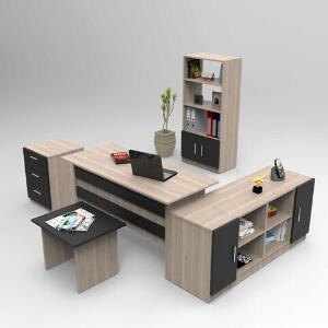 Set de mobilier de birou, Locelso, VO15, Stejar / Negru