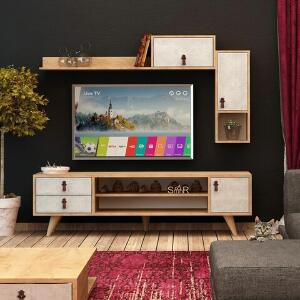 Comoda TV, Mod Design, Eleva, Cm, Stejar / Alb