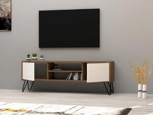 Comoda TV, Puqa Design, Eva, 140x50x30cm, 100% PAL melaminat, Nuc / Alb