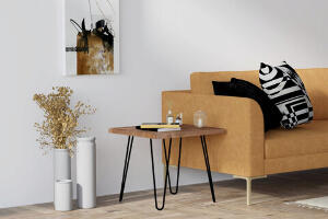 Măsuţă de cafea, Puqa Design, Mahic, 50x43x50cm, 100% LEMN DE PIN, Nuc / Negru