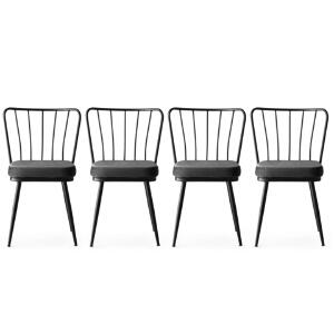Set scaune (4 bucăți), Nmobb , Yıldız, Cadru: 100% METAL, Negru