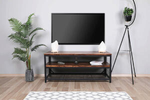 Comoda TV, Puqa Design, Net, 120x45x40cm, 100% LEMN DE PIN, Nuc / Negru