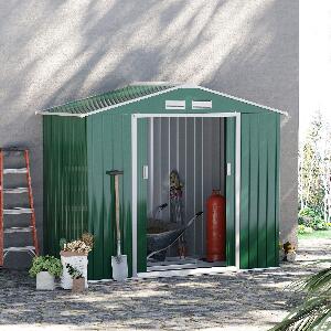 Outsunny Magazie depozitare pentru gradina, sopron pentru unelte, 213x127x185cm, verde | Aosom Ro