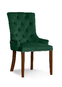 Scaun tapitat cu stofa si picioare din lemn August Velvet Verde / Nuc, l59xA70xH96 cm