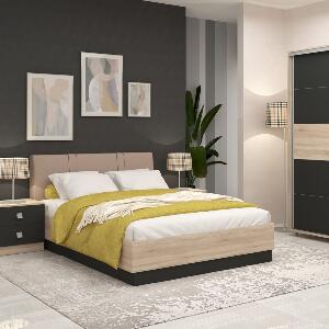 Dormitor MIRANO, configuratia MIR1, Sonoma, Antracit, piele eco Cappucino