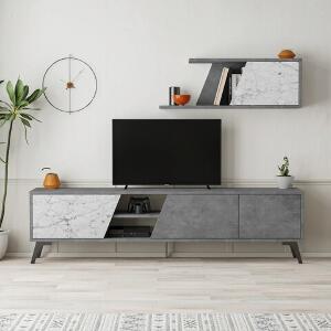 Comoda TV, Decortie, Fiona, 180x48x35.6 cm, Gri / Carrara