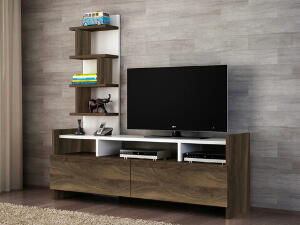 Comoda TV, Furny Home, Aldora, 123.6x120x33 cm, Alb / Nuc