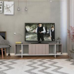 Comoda TV, Homitis, Zitano Tv Stand, 160x37.5x35 cm, Mocha deschis / alb