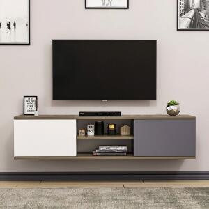 Comoda TV, Inarch, Ayze, 160x33.2x32 cm, Antracit / Nuc / Alb